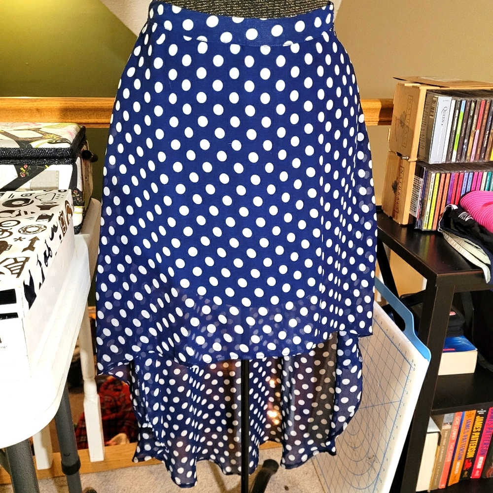 Blue & white polka dotted High low skirt